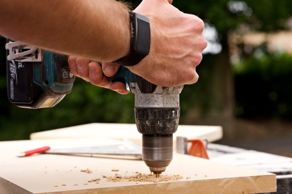 Drill on workbench